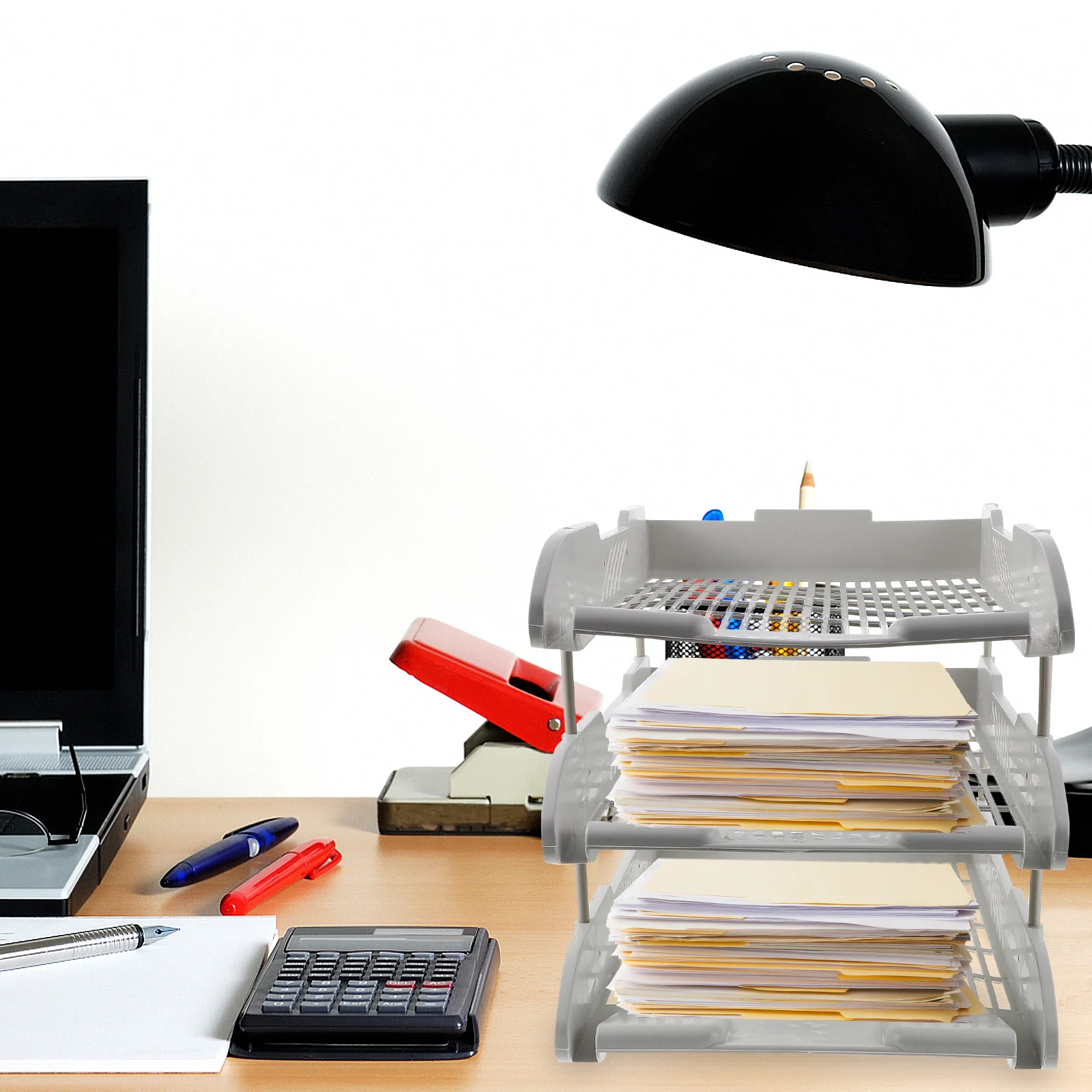 

PP Desktop Organizer 3 Tier File Holder for Office Desk Paper Sorter Tray Document Storage Folder Organizer Rack