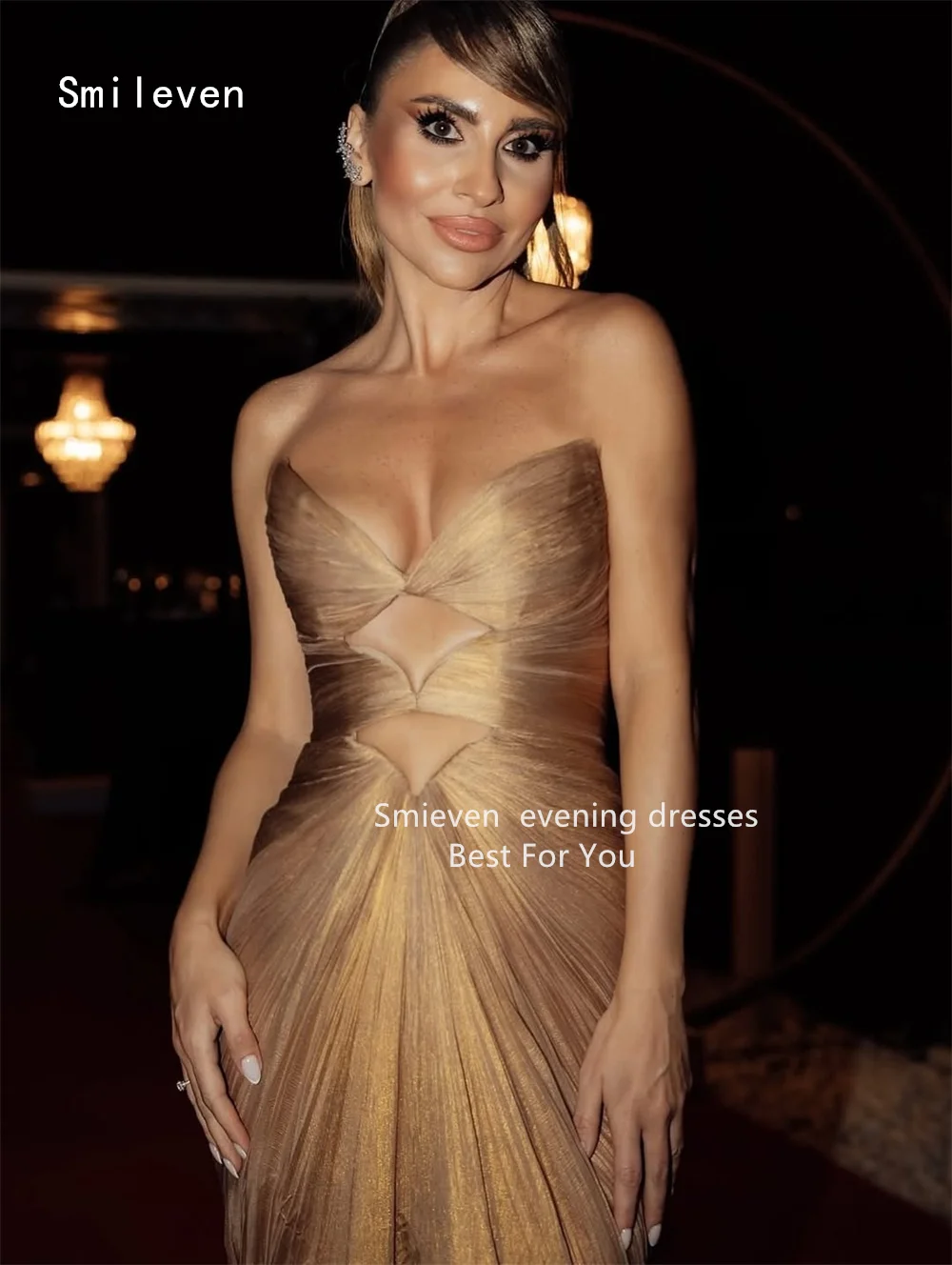 فستان Smileven Noval حورية البحر للحفلات الراقصة على شكل قلب للبطن فساتين حفلات بدون أكمام بطيات رسمية مناسبة مخصصة 2026