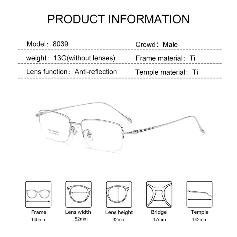 EYORA Occhiali da lettura ultraleggeri in titanio a mezza montatura Occhiali miopia Ipermetropia Occhiali fotocromatici progressivi anti luce blu