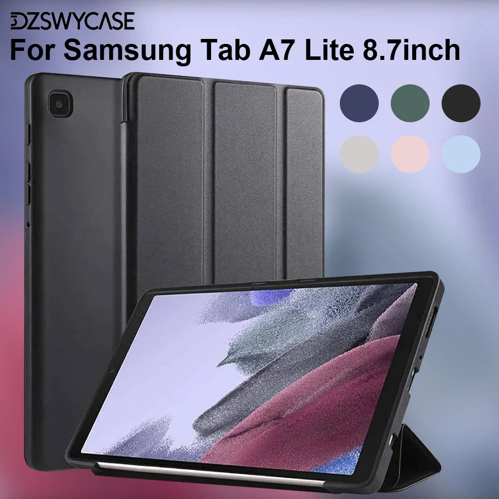 Case for Samsung Tab A7 Lite 8.7inch, Shockproof PU Leather TPU Back Shell Protective, Trifold Stand, Auto Wake/Sleep Cover