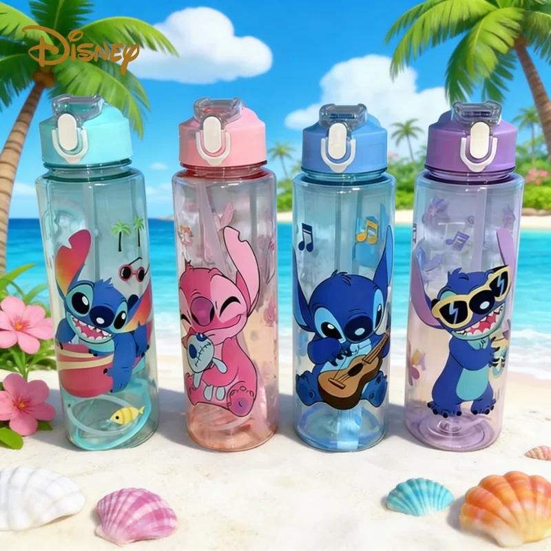 

750ML Stitch Straw Water Cup Large Capacity Sport Water Bottle Outdoor Portable Anti-Leakage Plastic Water Cup Christmas Gift