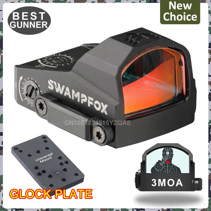 Tactical Swampfox KINGSLAYER 1x22 Reflex Red Dot Sight 3 MOA Hunting Pistol Handgun RMR Footprint Dot Sight w/Glock Mount Plate