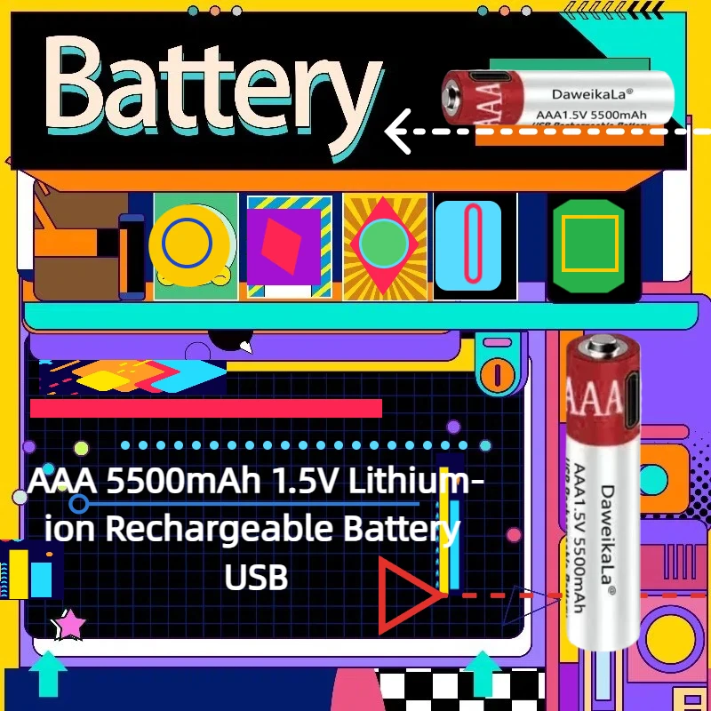 

AAA 5500mAh 1.5V Lithium-ion Rechargeable Battery USB Charging for Remote Control/Wireless Mouse/Keyboard w/Cable Long Lasting