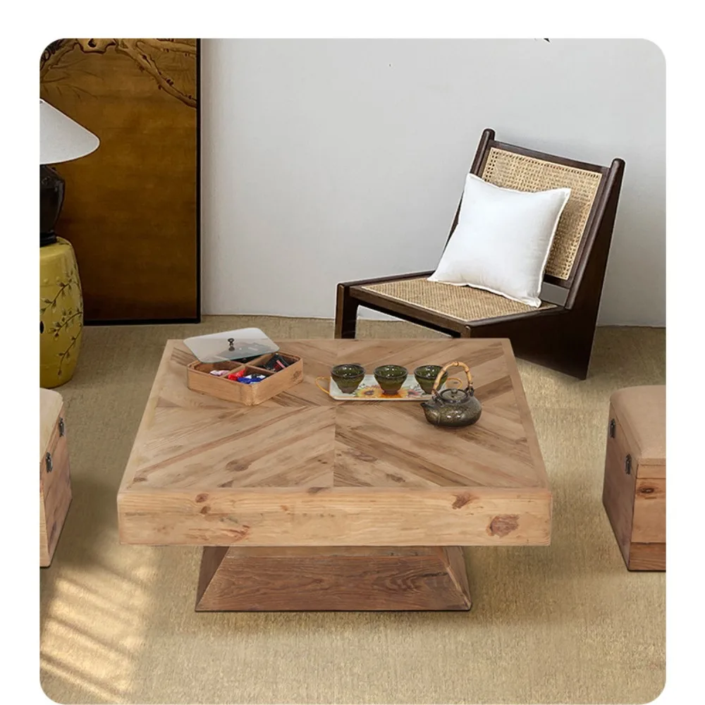 Silent Wind Square Creative Tea Table Small Unit Living Room Simple Courtyard Balcony Wooden Wind Small Tea Table