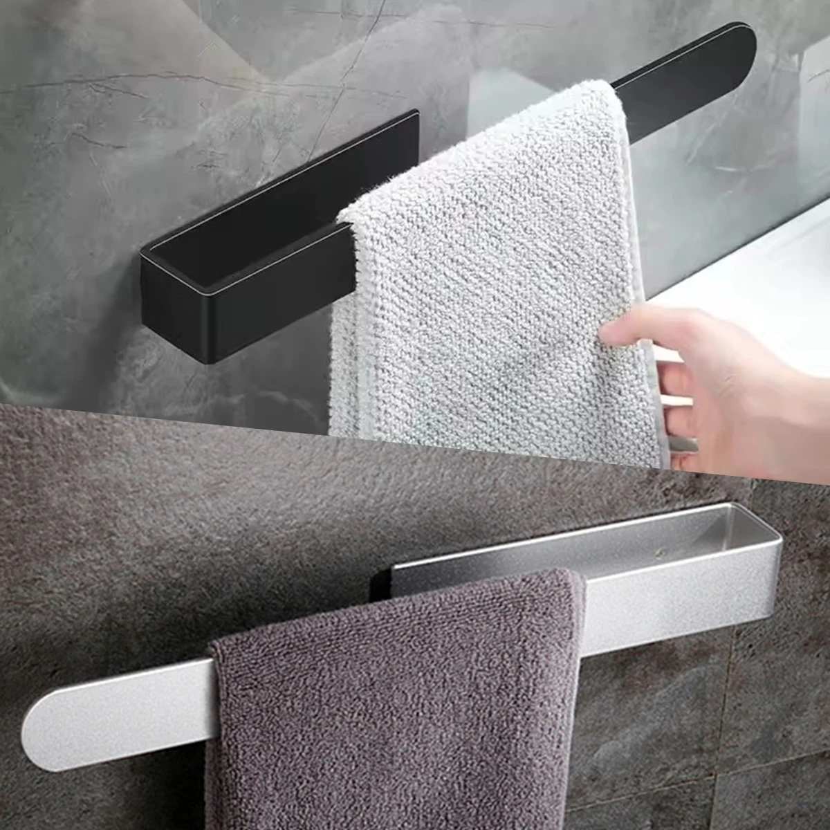 

Towel Rack Non-punched Towel Rack Bathroom Rack Self-adhesive Bathroom Kitchen Towel Hand Towel Rack Household Items