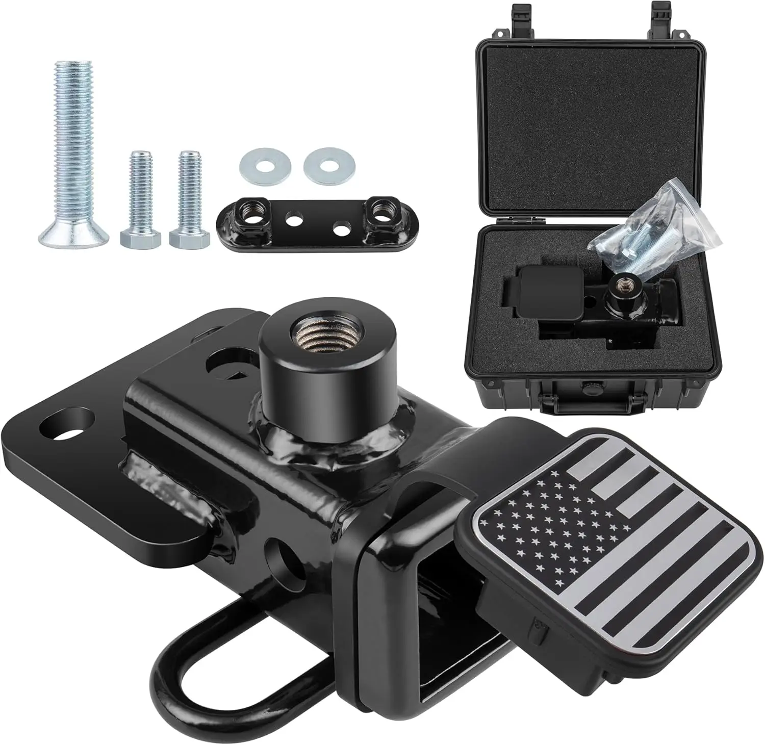 

2' Rear Bumper Tow Hitch for 2019-2025 Dodge Ram 1500, Class 3 Heavy Duty, Carbon Steel with American Flag Cover