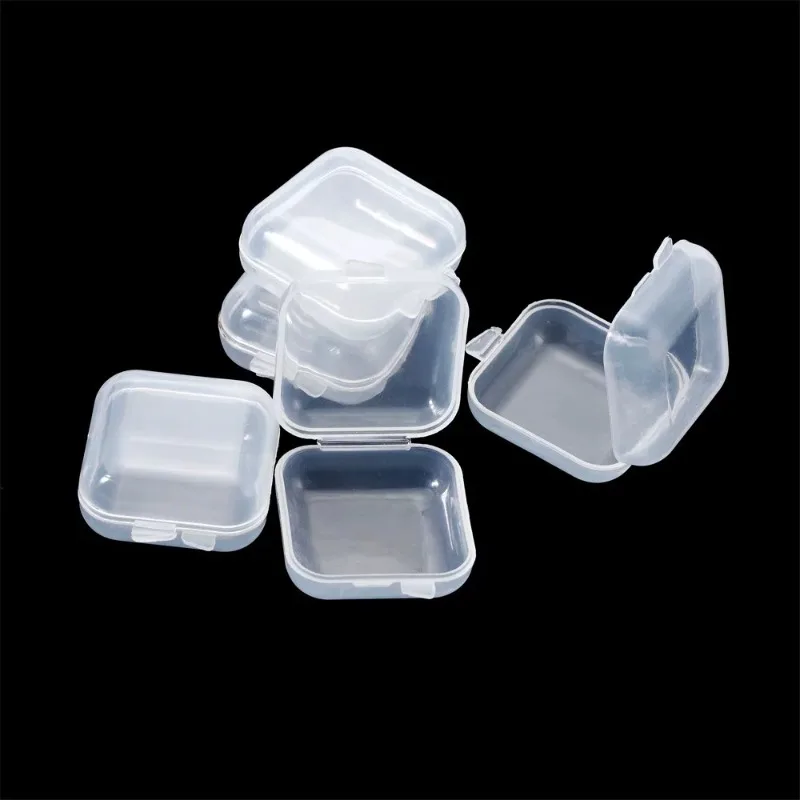 Mini Clear Square Jewelry Storage Box Portable Small Transparent Case for Earplugs Earrings Ring Tiny Trinkets Desktop Organizer