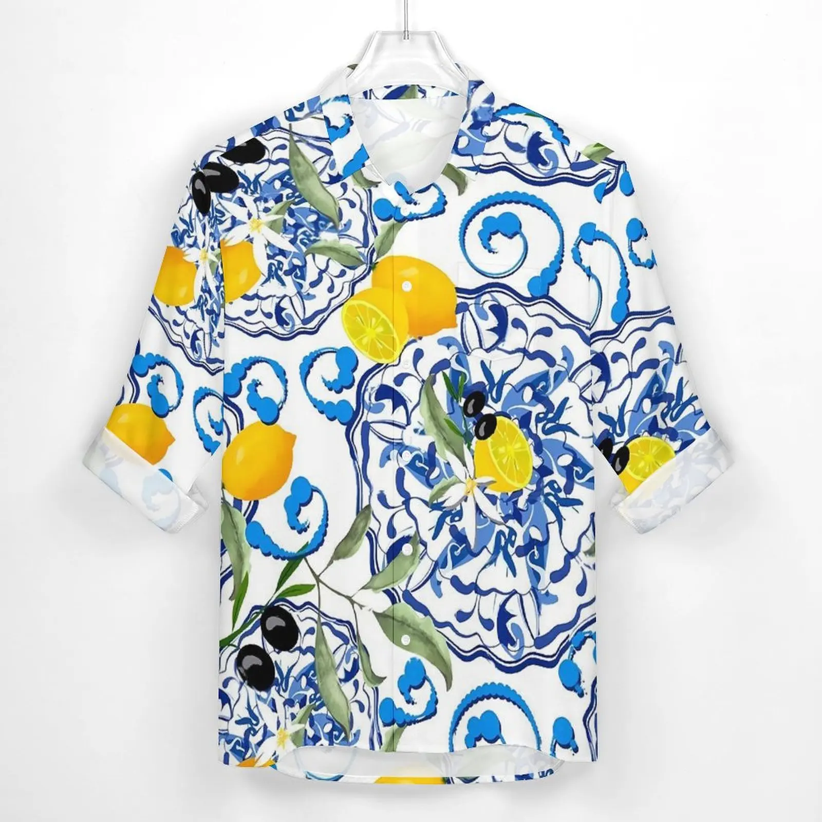 Fruit Print Shirt Male Yellow Lemon Casual Shirts Spring Y2K Design Blouses Long Sleeve Trending Oversize Tops Gift