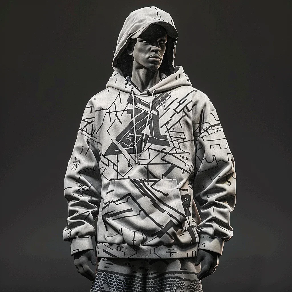 2024 Autumn 5X American Hip Hop Style 3D Digital Printed Large Size Sportswear Men's Hip Hop Street Hoodie Long Sleeve Hoodie