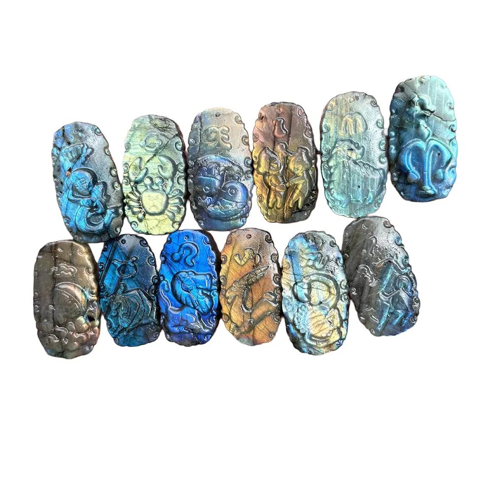 Natural Labradorite Zodiac Signs Figurine - Gemstone Horoscope Constellation Statue Tabletop Decor for Healing