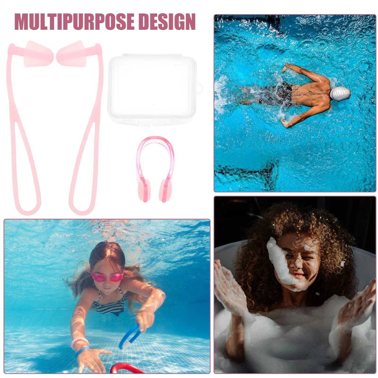 

1Set Swimming Nose Clip Earplugs Set Comfortable Silicone Swim Nose Clips Ear Protection for Adults Teens Pool Bath Diving