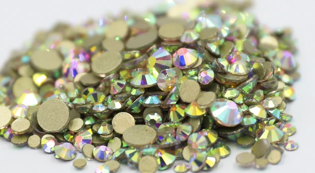 Super Glitter ss3-ss50 Gold Crystal AB Flat Back Non HotFix Nail art Rhinestone Glass Nail Art Decorations Mix Rhinestone