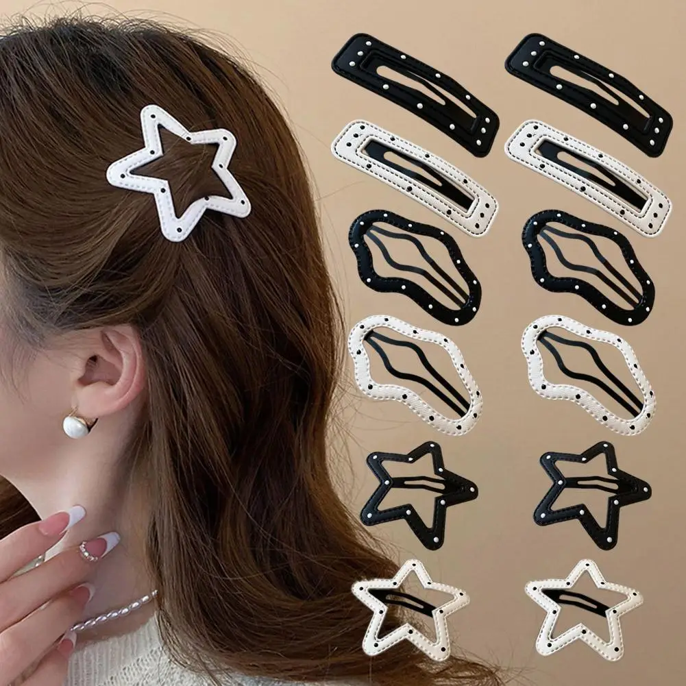 2pcs/lot New Polka Dot Leather Five-pointed Star Hairpin Clip Cloud New Fringe Headpiece Clip Hairpin Side Bb Style Clip W7t5