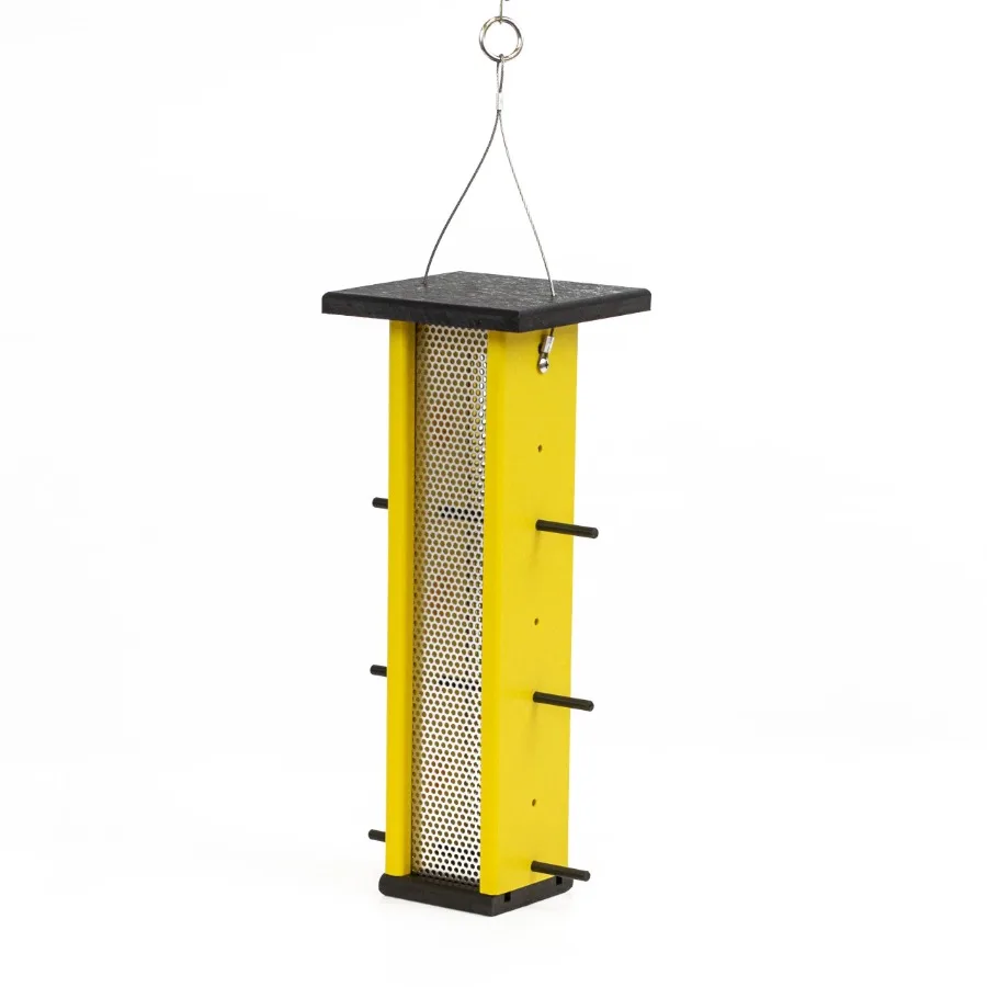 

Кормушка для птиц Model GM6-1BKY Finch из высокопрочной полимерной смолы, окрашенная в желтый и черный цвета - прочная уличная кормушка для птиц.