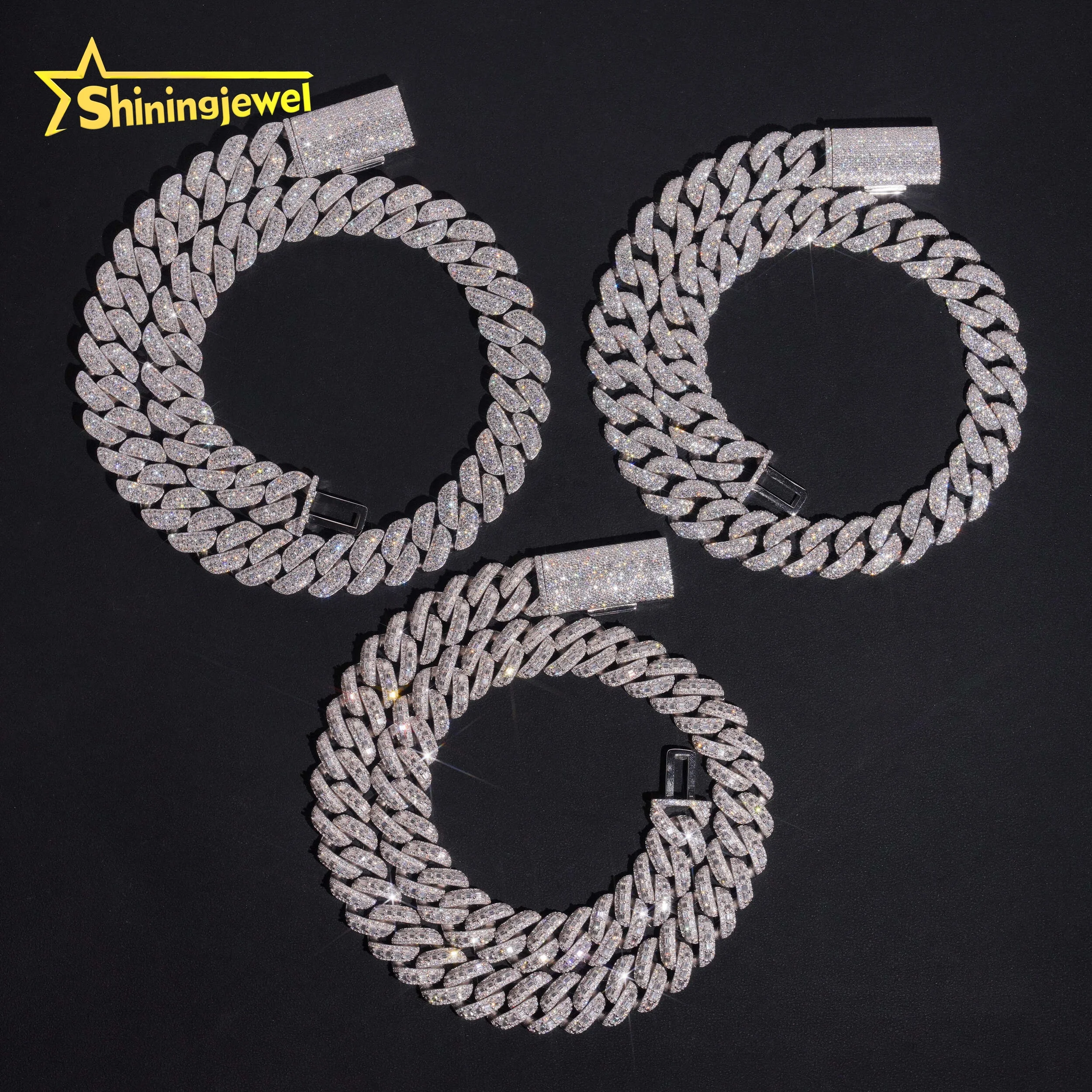 High Factory Quality Hip Hop Jewelry Iced Out VVS Moissanite Heavy 18mm 925 Silver Cuban Link Chain Necklace.