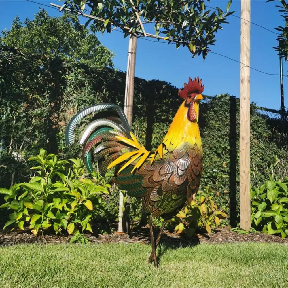 

Chicken Lawn Ornament Standing Animal Handmade Rooster Statues Realistic Metal Chicken Sculpture For Yard Decor Chicken Statue