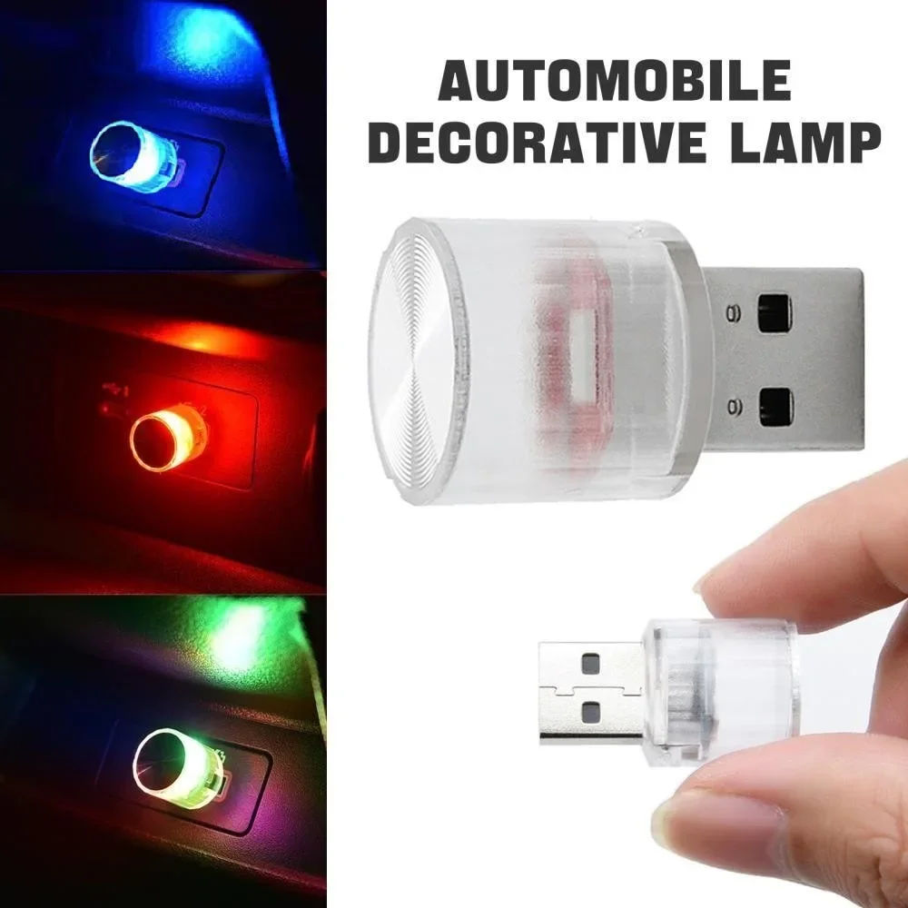 USB Car Ambient Lights Mini LED Atmosphere Lamp 8 Colors Auto Interior Decorative Light Portable Plug Play for Party