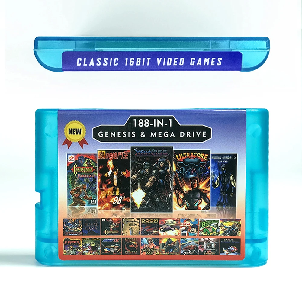 خرطوشة ألعاب جديدة 188 في 1 2G لوحدة تحكم ألعاب الفيديو Sega Genesis Megadrive مع Mortal Kombat 5 Ultracore Xeno Crisis