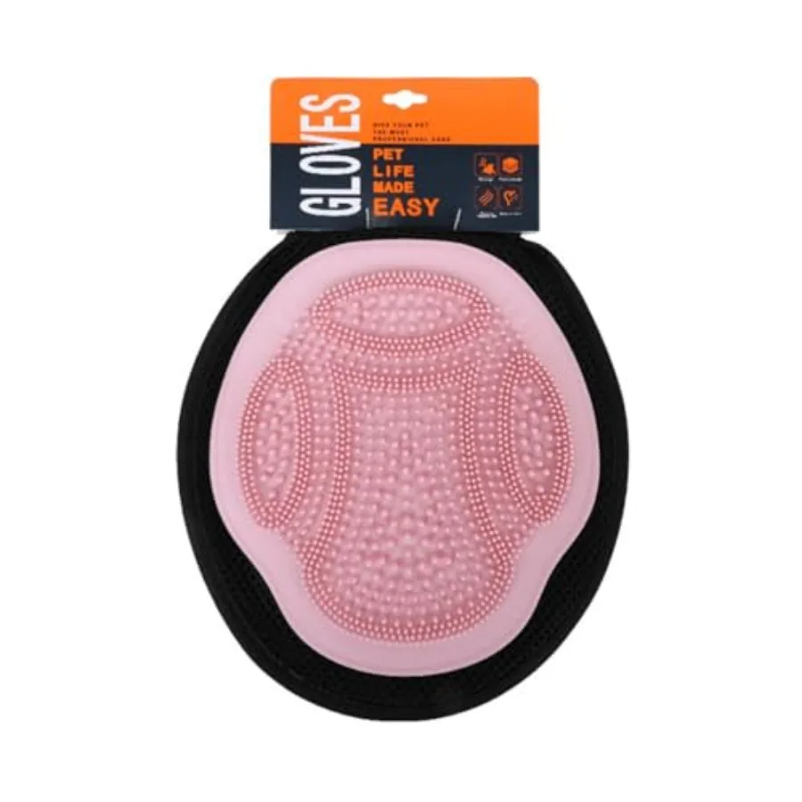 2 in 1 pet grooming gloves wash gloves bathing gloves brush mitt one side smooth for clothes and furniture pet pink
