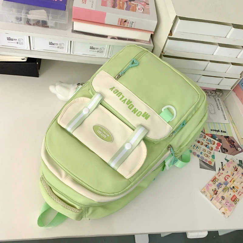 Vintage Schulrucksack aus Nylon, große Büchertasche mit Laptopfach für Schüler