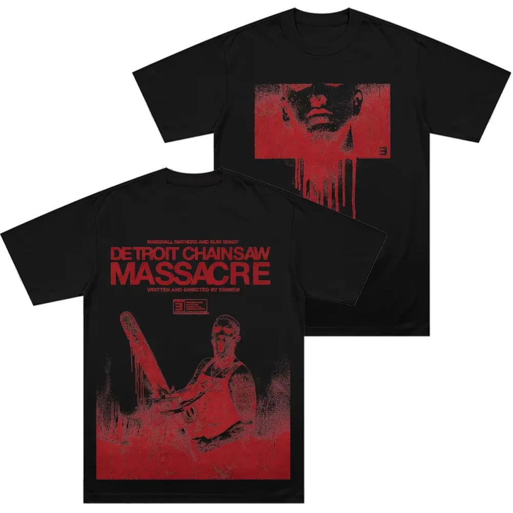 

Футболка унисекс с двусторонним графическим принтом Eminem Shady Massacre Capsule Detroit Chainsaw Massacre, винтажная, модная, хлопковая