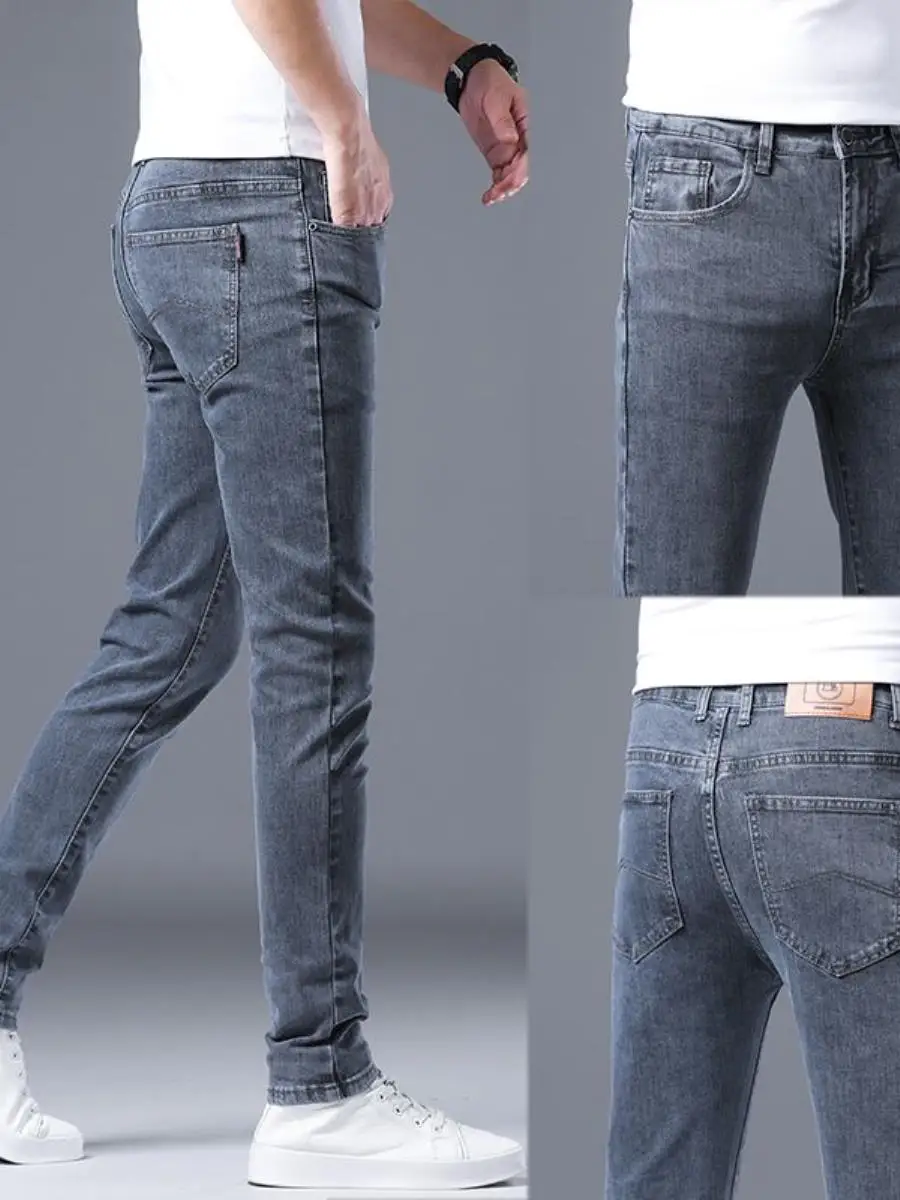 

Spring Season Slim Fit Men's Jeans Korean Sle Trendy Elastic Casual Pants Youth Versatile Long Trousers Faionable