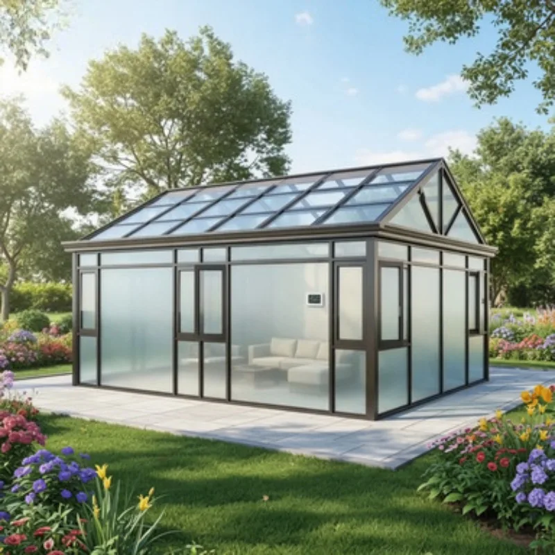 For Villa Garden Aluminum Sunroom Glass House Outdoor Conservatory Double Tempered Glass Waterproof Patio Room with Roof