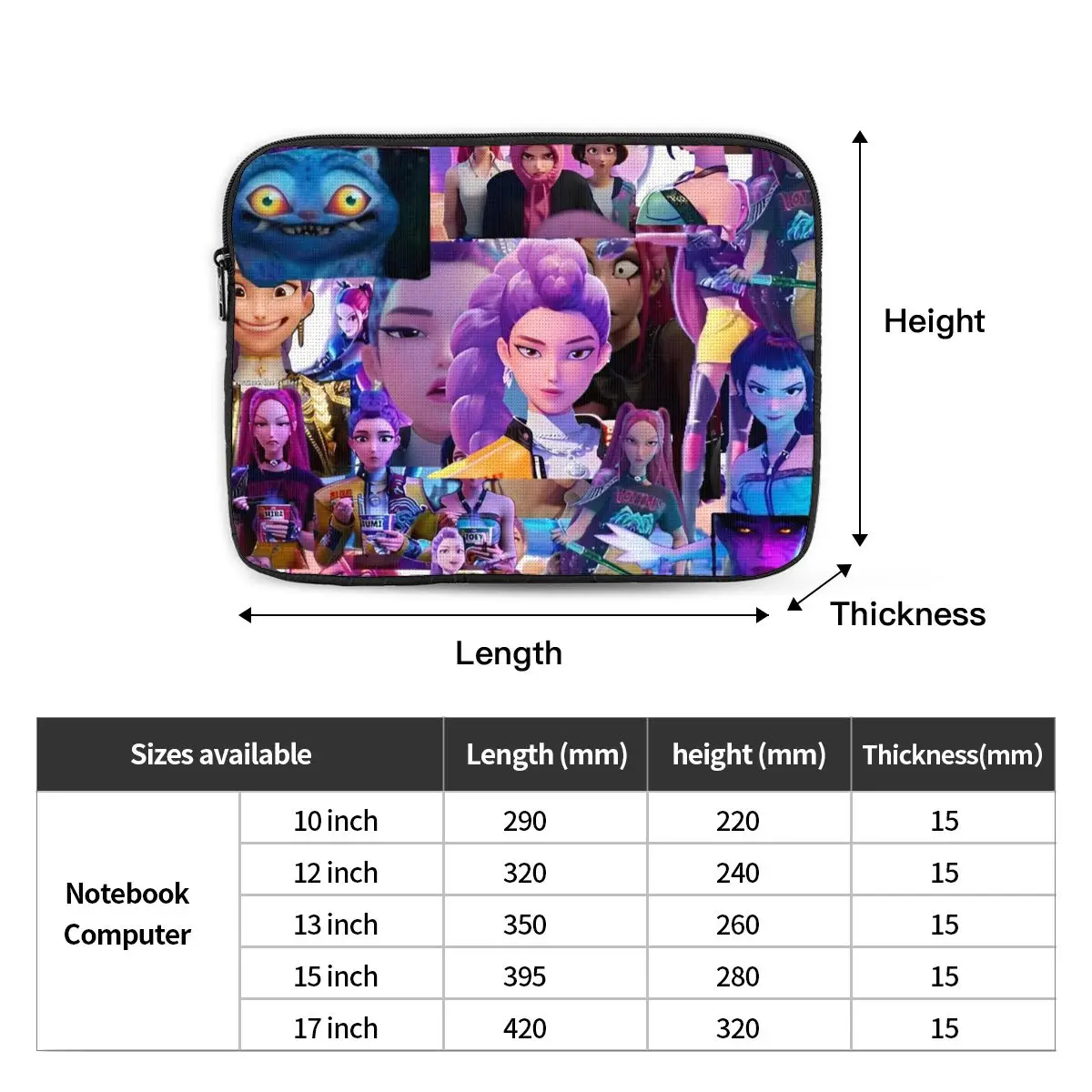 Funda para portátil Huntrix Zoey Rumi Mira, funda con forro para ordenador, KPop Demon Hunters 10, 12, 13, 15 y 17 pulgadas, a prueba de golpes