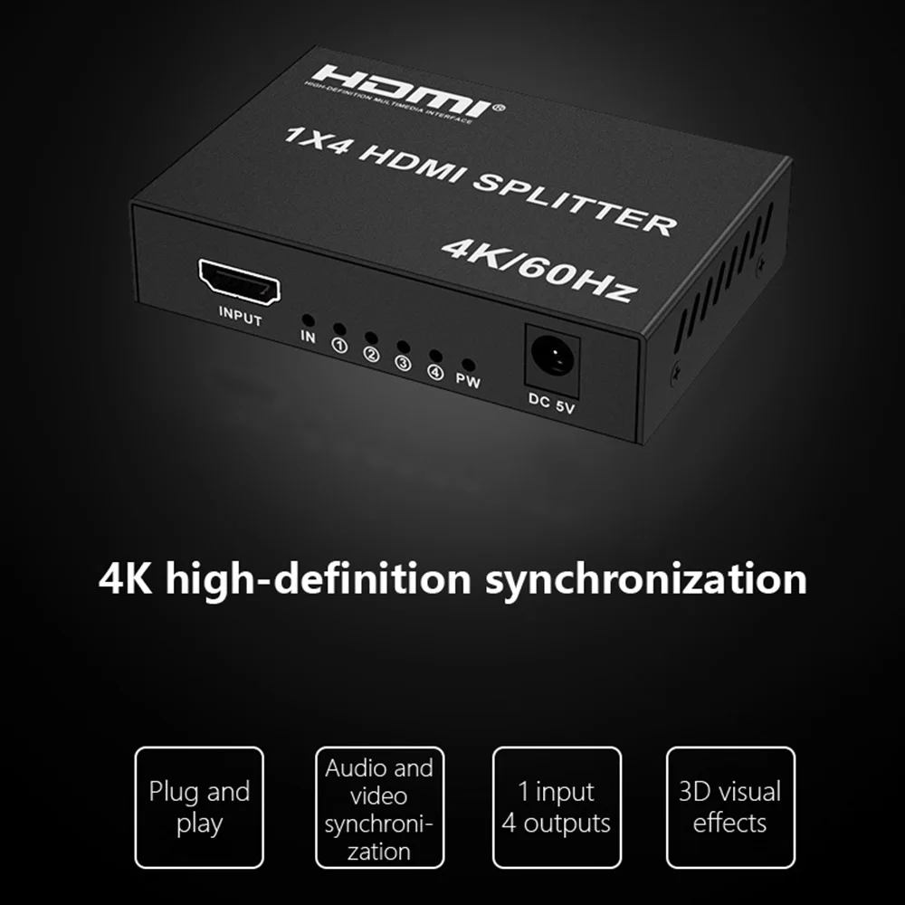 1 to 4 HDMI Audio Extractor 4K@60Hz HDMI 2.0 Audio Extractor Splitter HDMI to Monitor Audio Converter for PC PS5 Xbox Series X