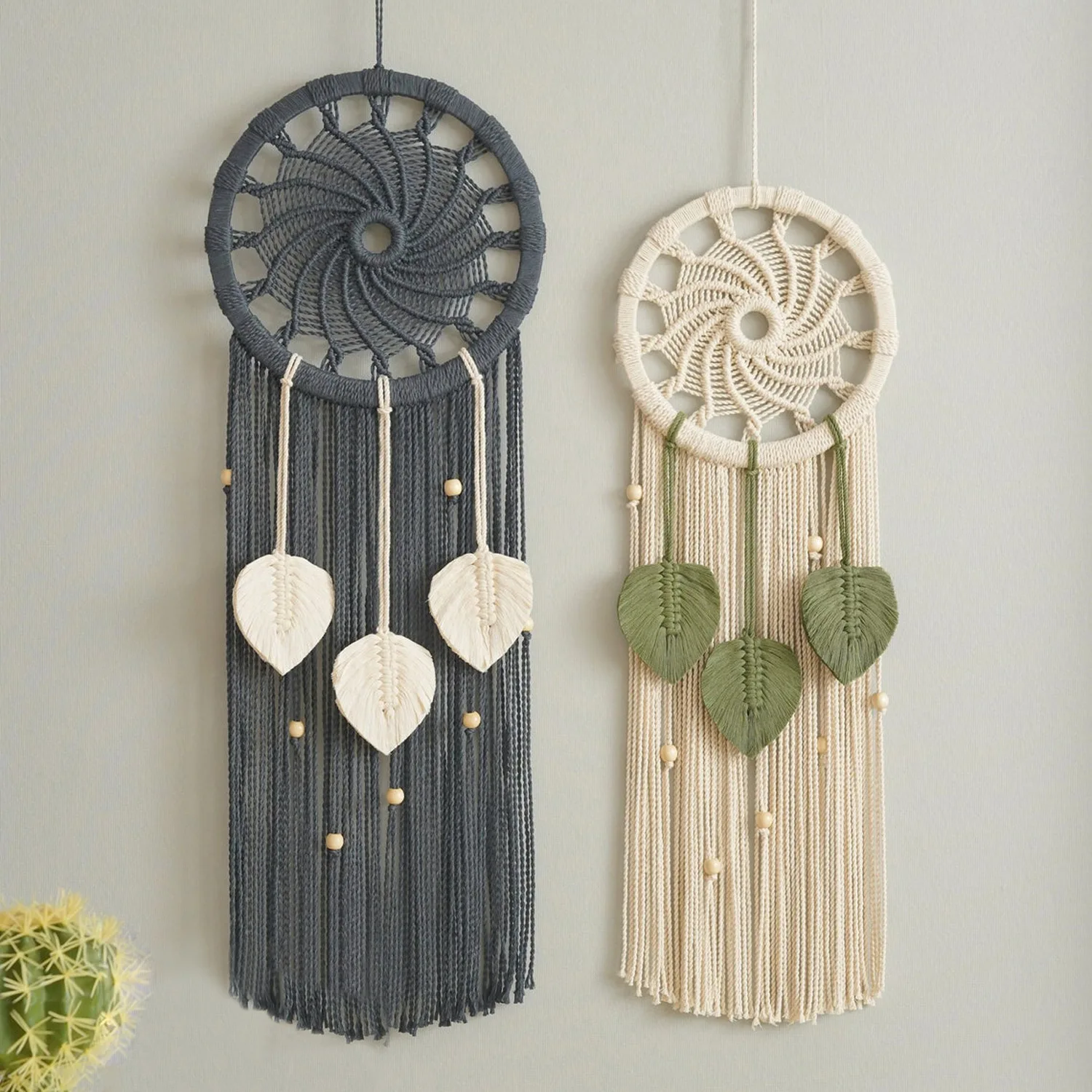 Nordic Leaf Dream Catcher Handwoven Tapestry Creative round Background Wall Decor Bedroom Homestay Home Wall Hanging