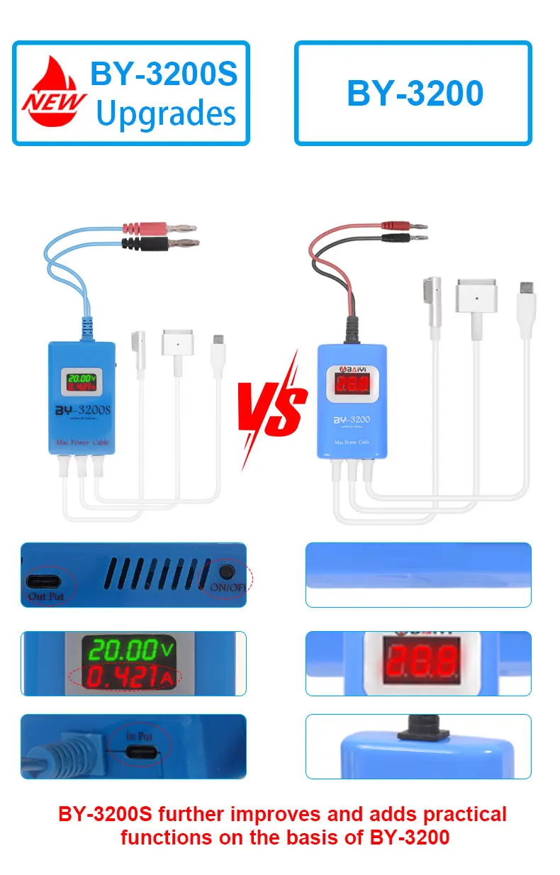 BY-3200S Power Turn On Boot Cable For macbook MagSafe Power Cable With type-C T And L Style Connector Fast Charger Test Cable