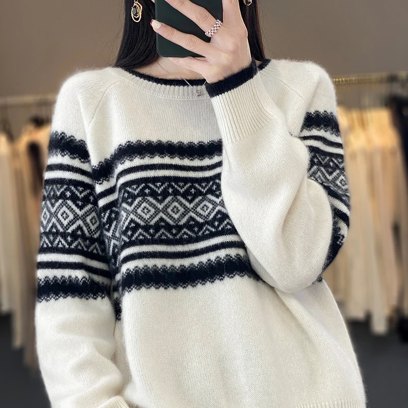 Fashion Basic Spring Summer Merino Wool Sweater, Crewneck Cashmere Pullover, Multicolored Soft Long-sleeved Thick Top