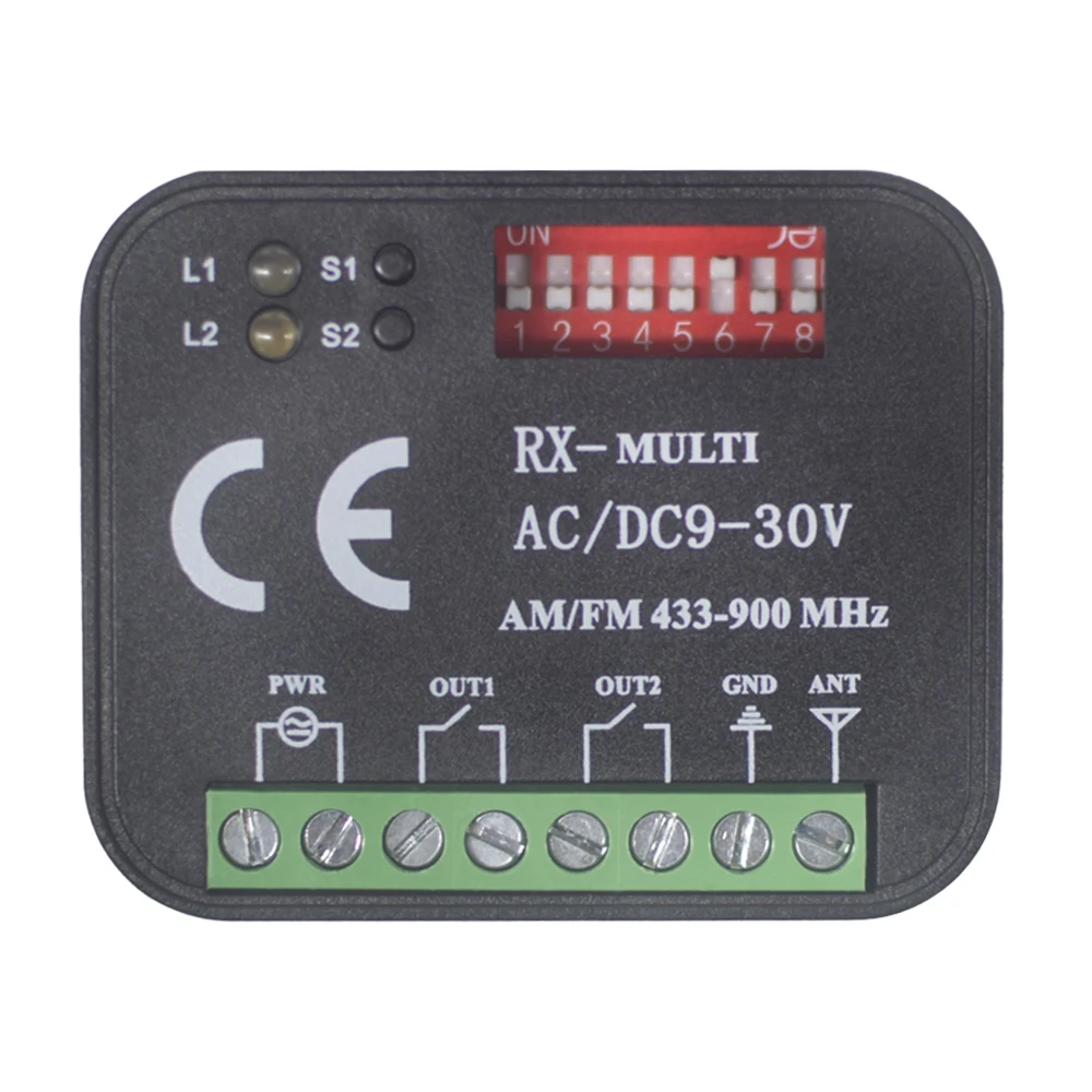 Garage Door Remote Control Receiver RX MULTI 300-900MHz AC/DC 9-30V 220V 2CH Gate Switch Module For 433MHz 868MHz Transmitter