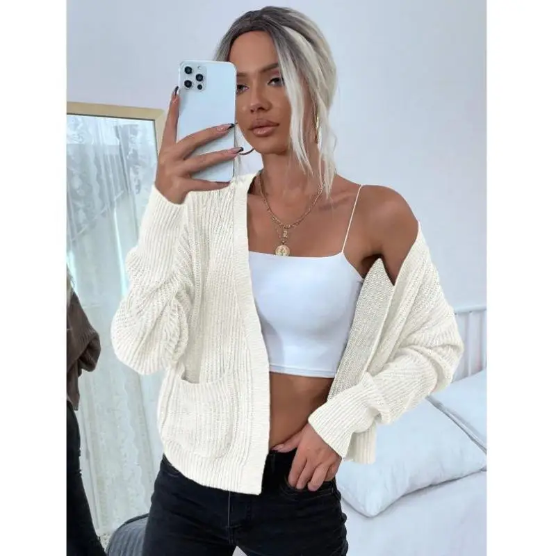 

Новый W 5986, длинный однотонный кардиган с открытой передней частью и двойным плечом, вязаный кардиган для женщин с воротником-стойкой Ci Walk Nine Sve