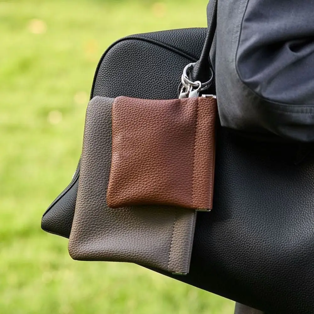 Leather-like Mini Cosmetic Pouch Spring Self-closing Opening with Key Ring Spring Lipstick Storage Bag Small Travel Coin Purse