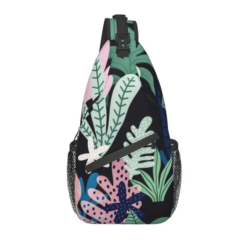 Midnight Jungle Plants Sling Crossbody Chest Bag Men Cool Tropical Botanical Leaves Shoulder Backpack for Hiking