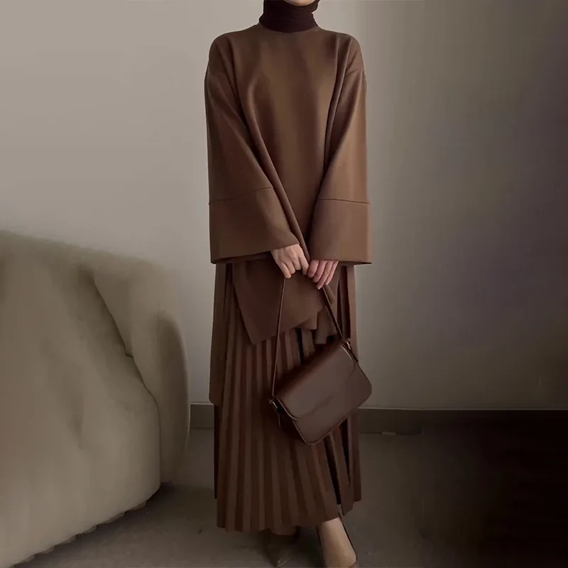 2025年秋 欧米風 ラウンドネック ルーズ カジュアルトップス ヴィンテージスタイル スカートセット レディース