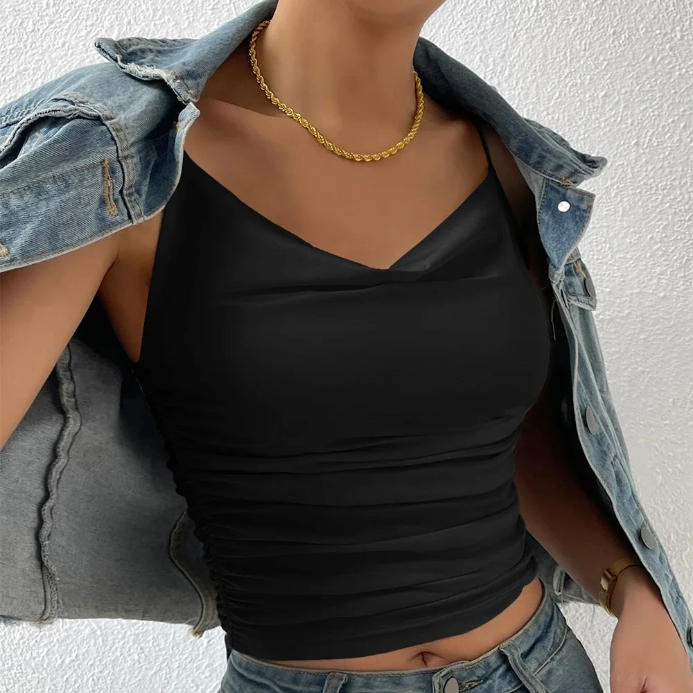 Spring Summer Women Hot Sale Slim Fit Draped Neck Knit High Elastic Cami Top