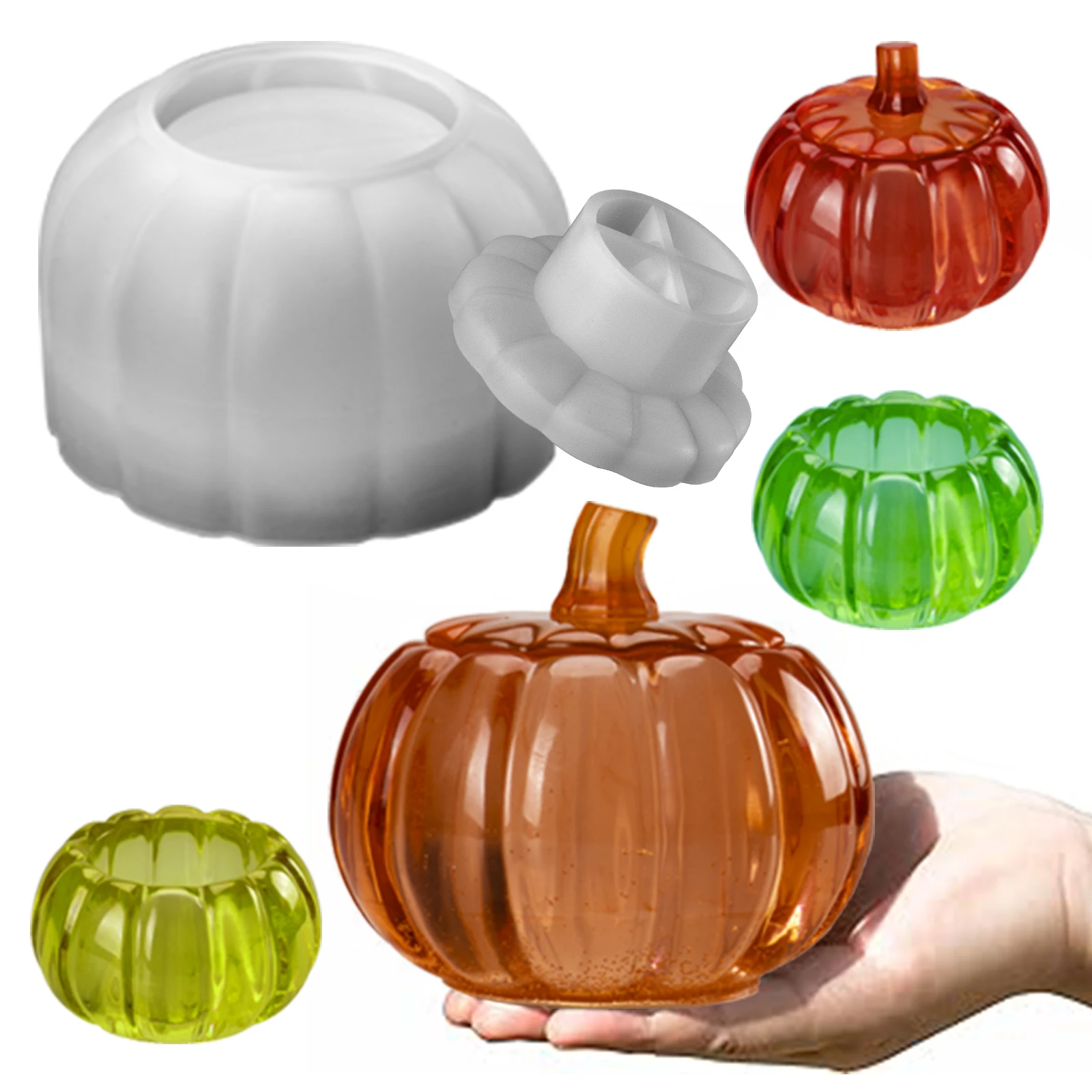 1pc Halloween Series DIY Pumpkin Storage Box Silicone Mold Cement Plaster Candle Holder Jar Making Silicone Mould