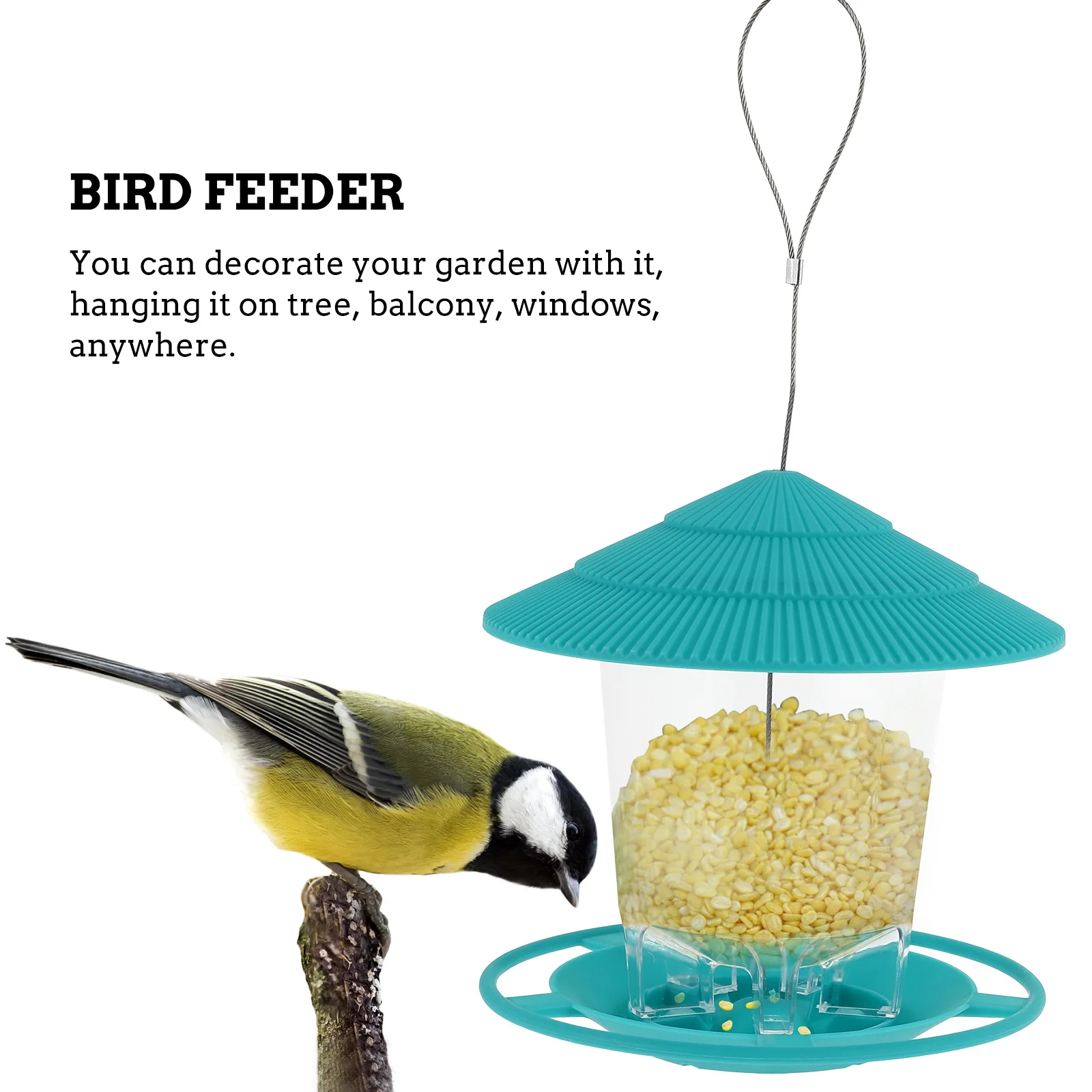 

Outdoor Garden Wild Bird Feeder Hanging Large Capacity Parrots Feeder Waterproof Roof Easy Refill Clean for Trees Balcony