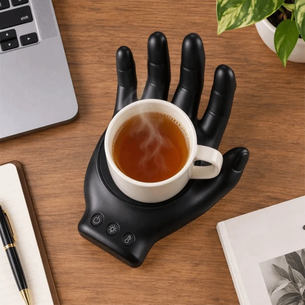 3 Temperature Settings Hand Palm Coffee Mug Warmer With Adjustable Light Automatic Shutdown Electric Heated Coaster Silent