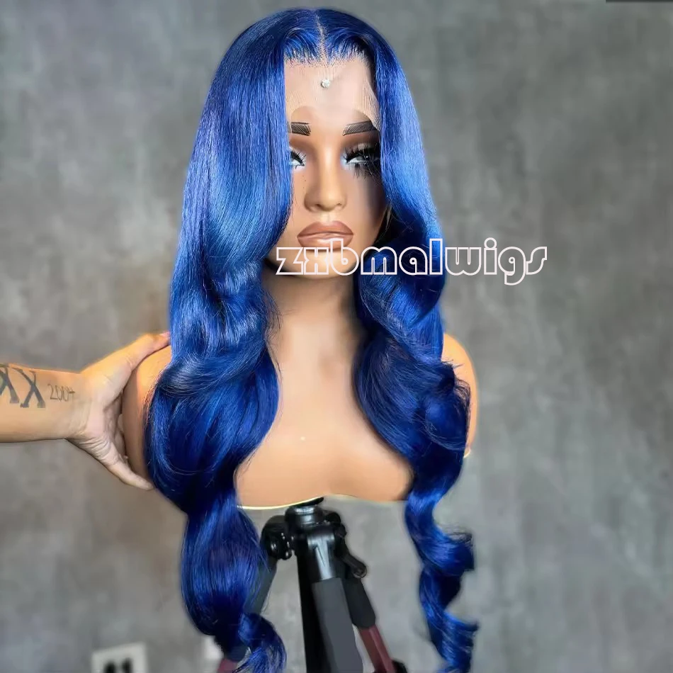 

Синтетические волосы 13X4, синие объемные волны, кружевные парики для женщин, бесклеевой парик спереди, детские волосы, волнистые волокна, повседневная одежда