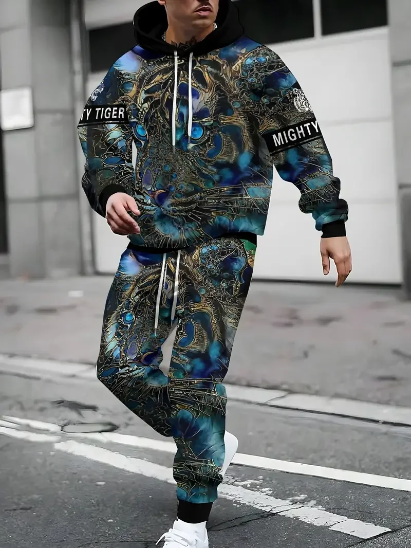 

2024 New Mighty tiger Hoodies Pants Suit 3D Print Men Women Jogging Tracksuit Outfits Casual Sweatshirt Men's Clothing 2pcs Sets