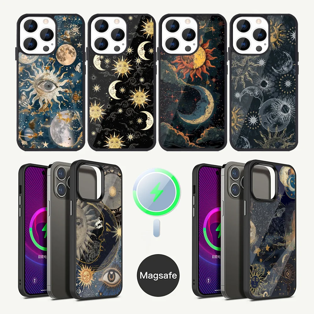 

Retro style sun moon stars Phone Case For iPhone 16,15,14,13,12,11,Plus,Pro,Max Mini Magsafe Magnetic Wireless Charging
