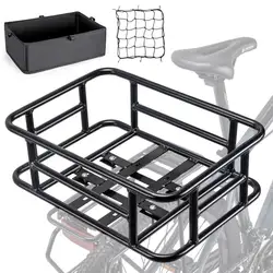 Rear Bike Basket Metal Bike Basket PU Liner Large Rear Bike Rack Basket For Ebike Cargo Heavy Duty Rear Basket For Electric Bike