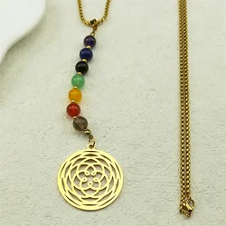 7 Chakra Yoga Flower of Life Necklace Lotus Buddhas Moon Carved Gem Stone Beads Necklaces Reiki Healing Balancing Maxi Jewelry