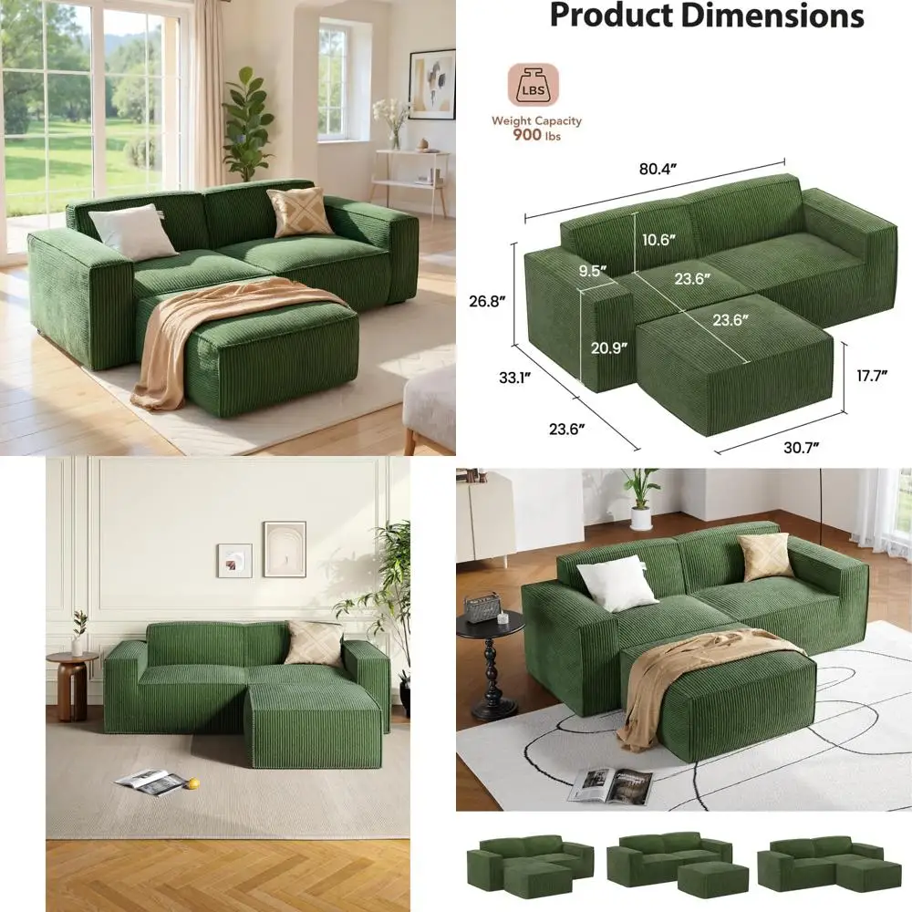 80 inch l-shape sectional sofa with chaise, plush corduroy cloud-like cushions and high backs for living room