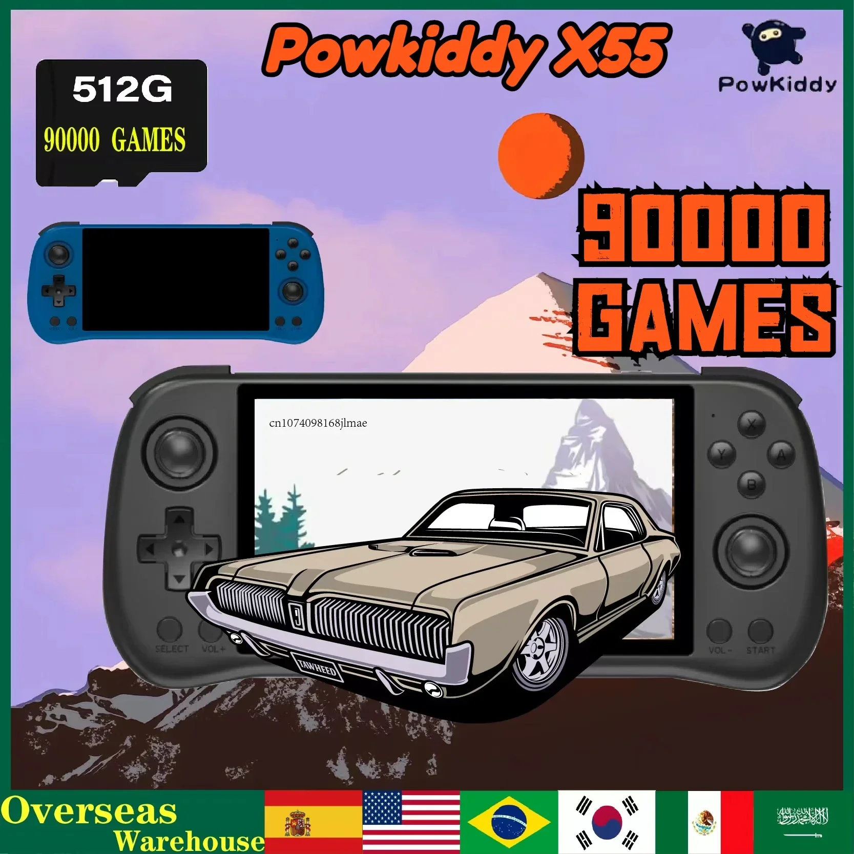 512G POWKIDDY X55 Handheld Game Console 5.5-inch IPS Screen 4000 MAH Support Double TF Card OpenSource Retro Console 85000 Games