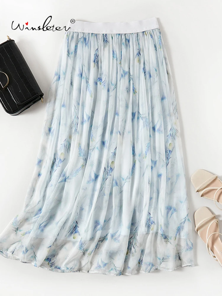 

Элегантные юбки Winsleter из 100% шелка, с эластичной высокой талией и принтом, женская пляжная юбка А-силуэта для отпуска, новинка весны 2026 B61341CC