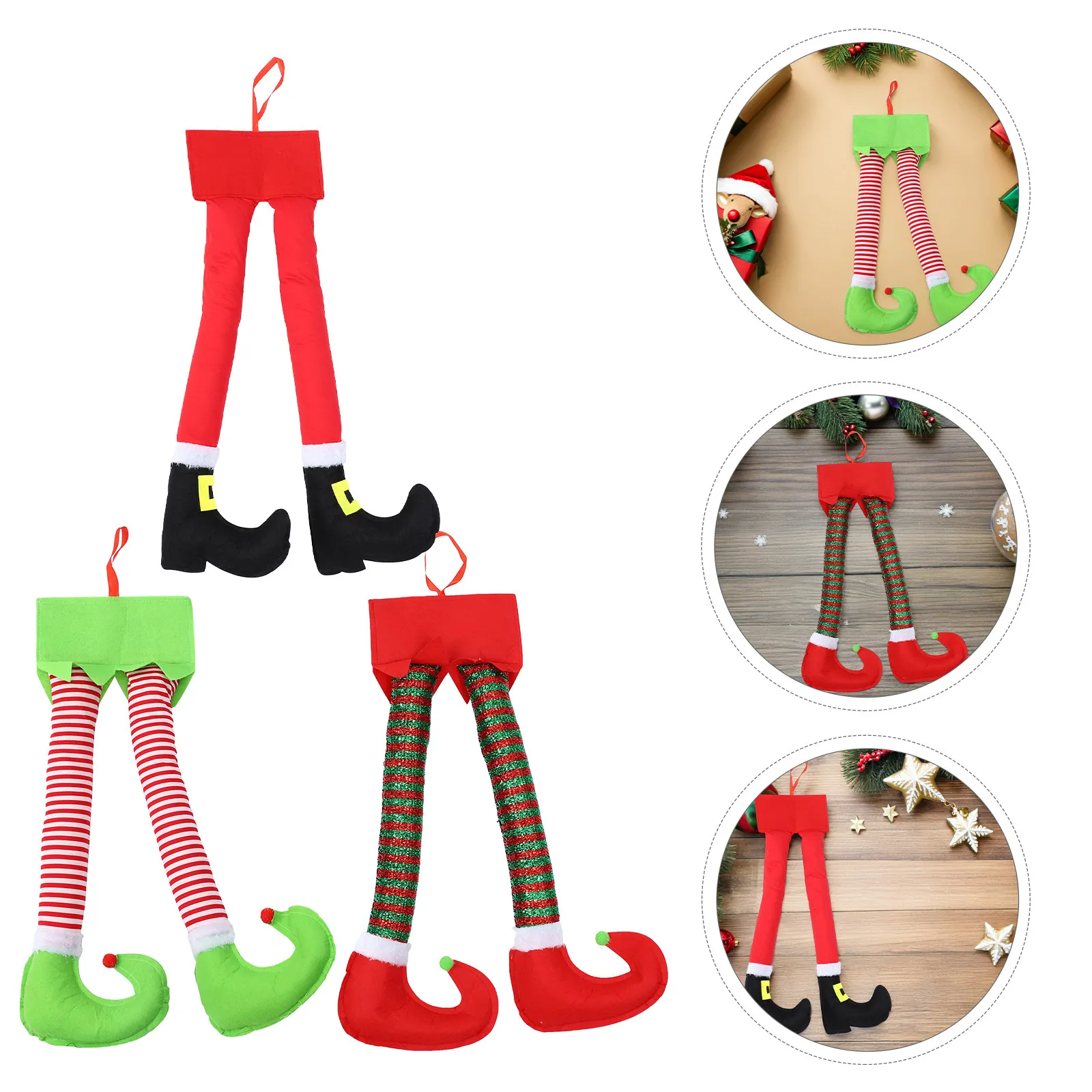 3Pcs Christmas Elf Legs Hanging Ornaments Polyester Soft Decorations for Tree Car Trunk Window Door Holiday Xmas Decor